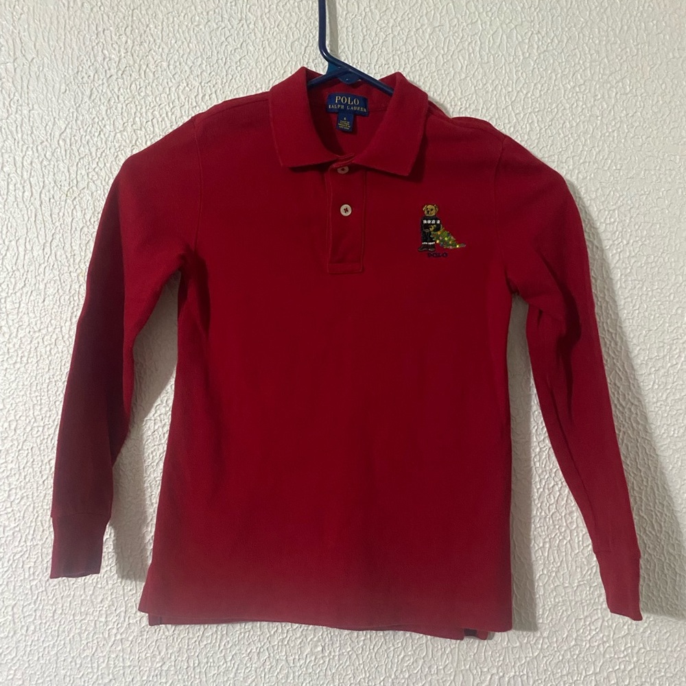 POLO RALPH LAUREN kids long sleeve polo shirt with Bear and Christmas Tree
